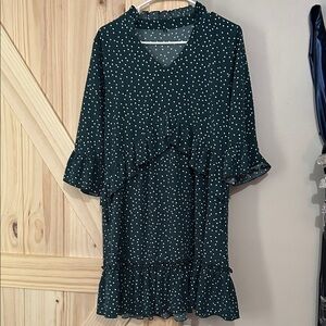 Green Polka Dot Dress with Ruffle Hem
